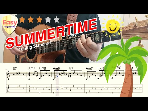 Summertime Easy Jazz Fingerstyle Guitar Tutorial TAB Chords Jazz Guitar Chord Melody 재즈기타