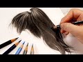 How to Draw Black Hair With Colour Pencils