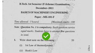 Mdu Btech 1st Sem Basic of Machinery Engineering Question Paper #MduQuestionPaper