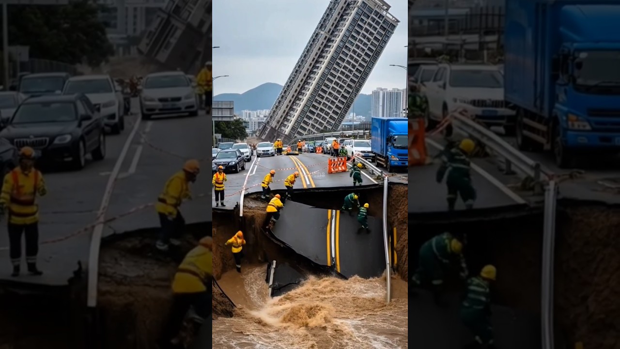 Building Tilts Over Road – Emergency Response Begins 