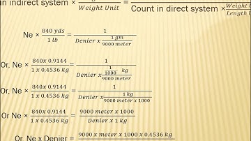 Conversion of yarn count (Direct - Direct; Direct - Indirect; Indirect - Indirect)