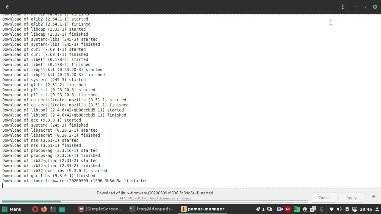[Testing] System upgrade done with Pamac GTK (Pamac 9.4.0rc4) YouTube