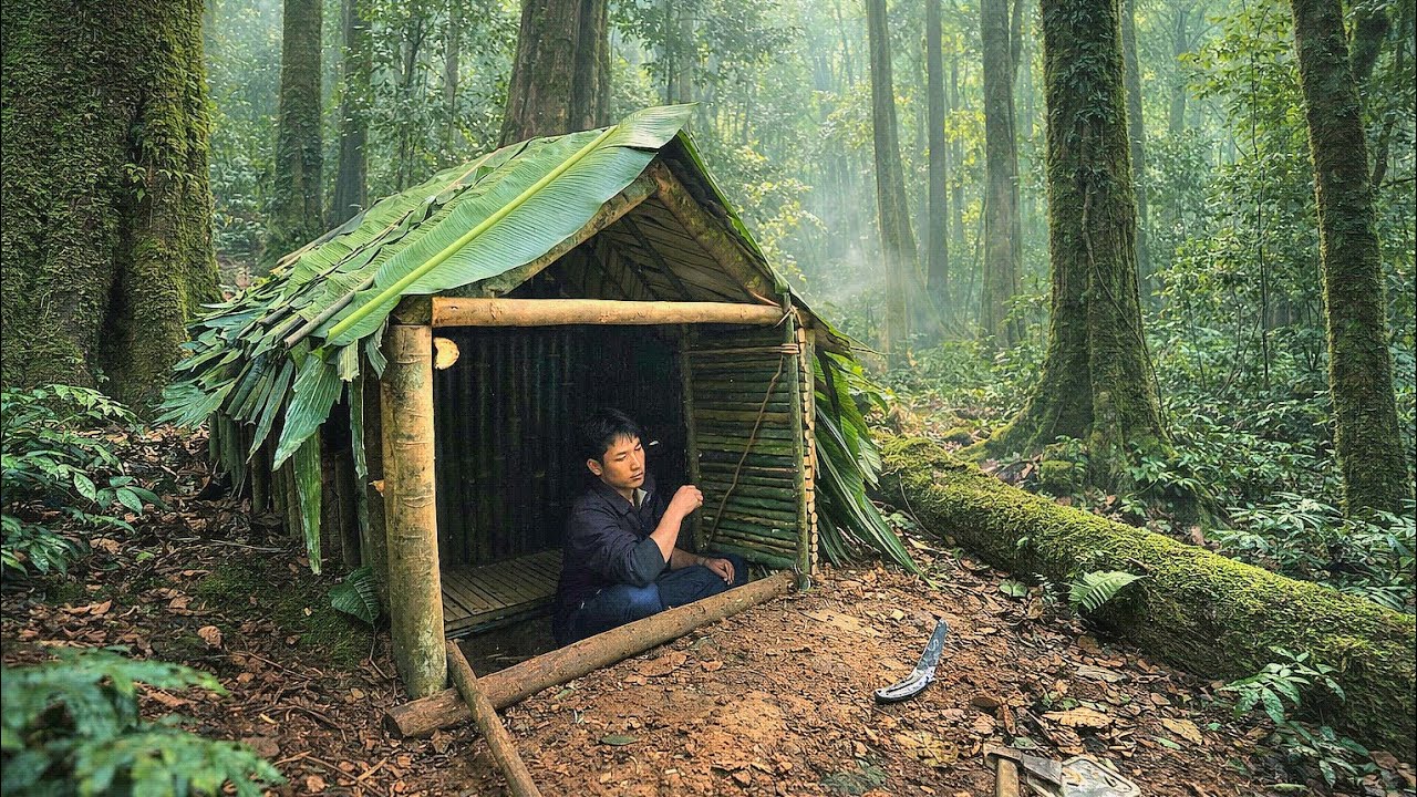 Building a Warm and Cozy Dugout for Survival. Log Shelter, Secret cave, Winter Bushcraft.