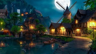 Medieval Village Night Ambience | Relaxing Medieval Village Sounds at Night, Crickets, Owl Sounds