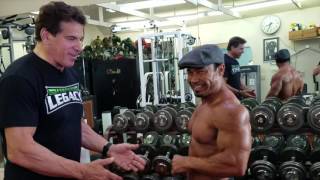 Lou Ferrigno Working On Posing With 2016 Men's Classic Physique Olympia Champion Danny Hester.
