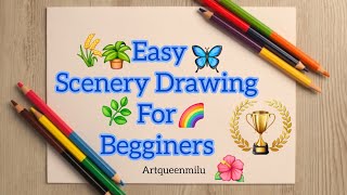 Easy Landscape drawing for beginners| Learn house and nature simple painting| Nature scenery drawing