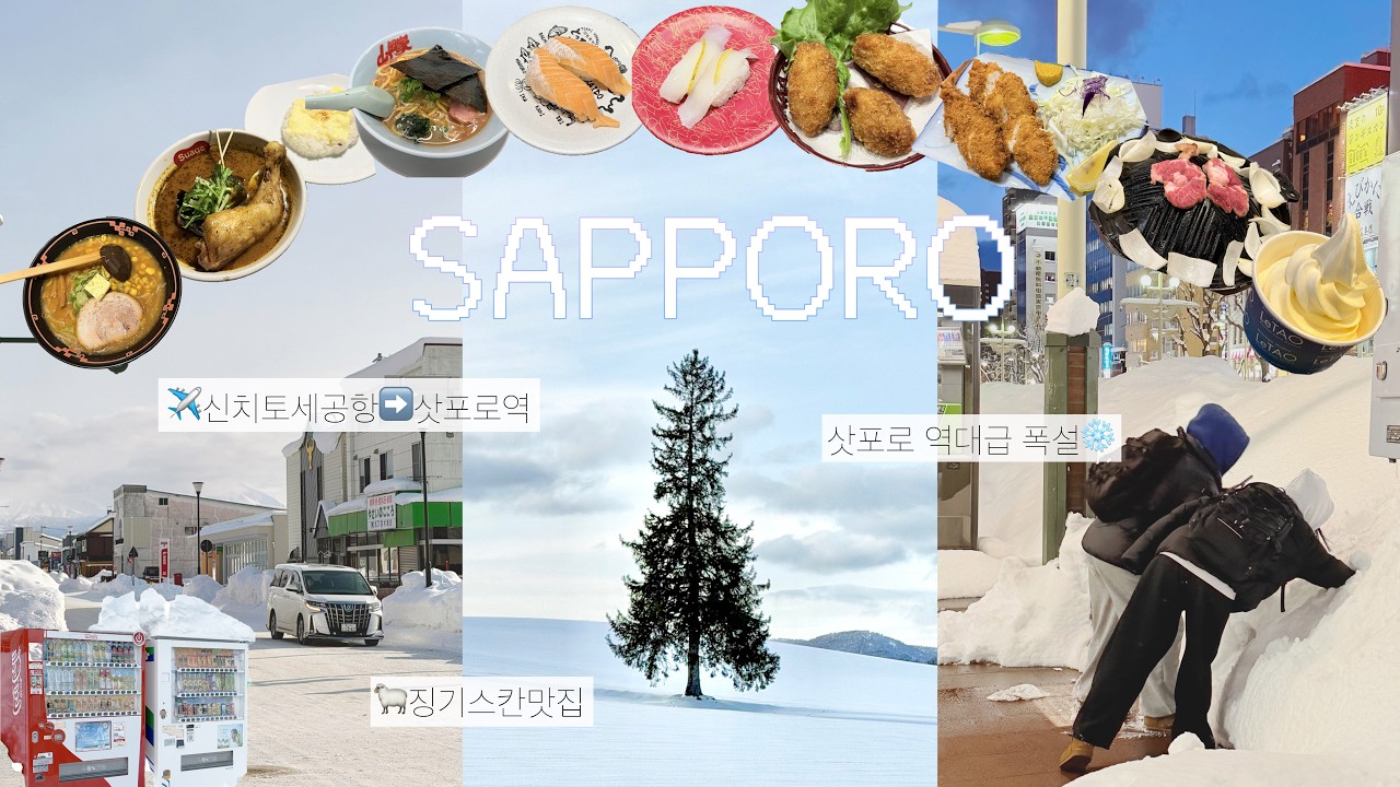 🇯🇵재해급 폭설 모르고 떠난 1월 삿포로 여행, 징기스칸 냄새 따라가기 | 삿포로 JR 운휴 사태,  비에이투어, 신치토세 공항 콘버터 라멘, 스아게 스프카레 솔직후기