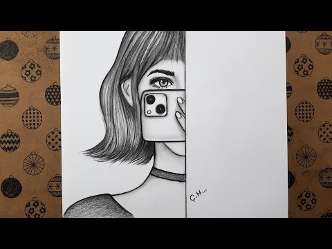 Selfie Çeken Kız Çizimi Adım Adım Nasıl Çizilir, Çizim Hobimiz Karakalem Kolay Çizimler