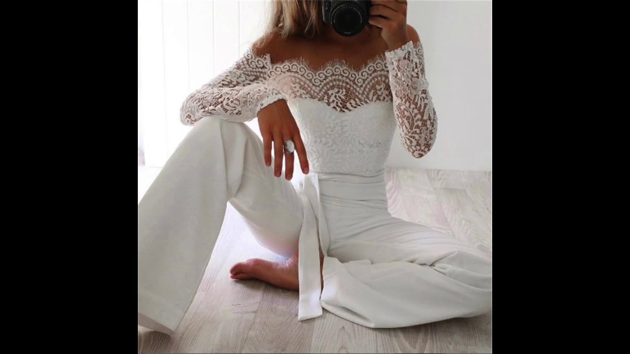 Lace Floral White Color Long Sleeve Jumpsuit Romper