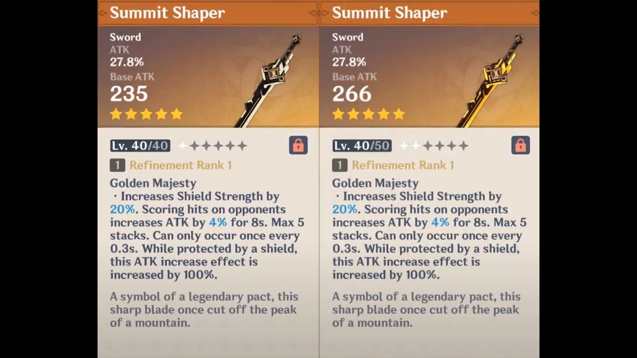 Summit Shaper weapon appearance base vs. ascended in Genshin Impact YouTube