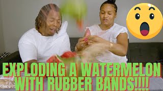 CRAZY EXPLODING WATERMELON WITH RUBBER BAND FUN!