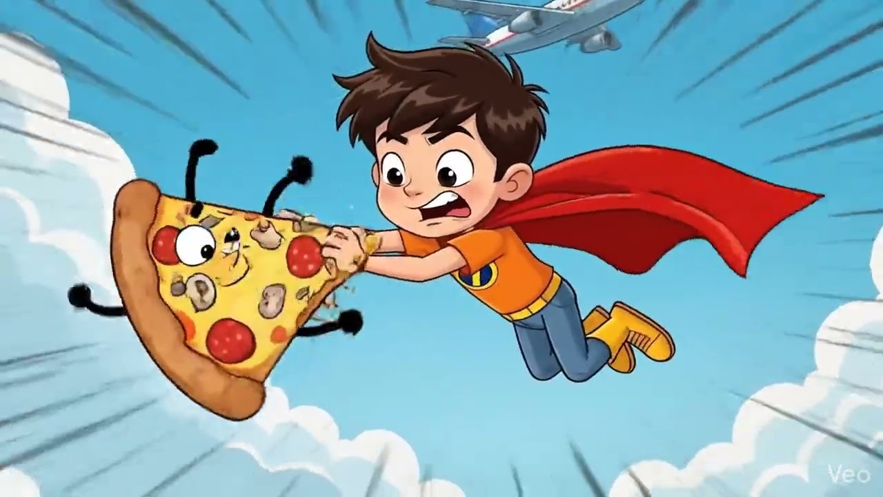 tiny hero tries catch flying pizza 🍕  