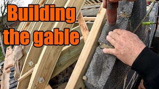 Laying blocks, building the gable Laying blocks, building the gable