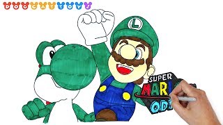 Speed Drawing Super Mario Odyssey, Luigi and Yoshi | Drawing Coloring Pages Videos for Kids