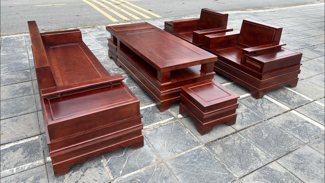 Bộ ghế gỗ hương đá phun màu óc chó giá cực rẻ | Sofa Phú Quang