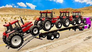 Tractors Transportation with Truck on Flatbed Trailer - Tractor vs Pothole - BeamNG.Drive screenshot 3