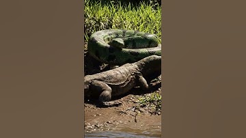 a giant python coils around a large monitor lizard #wildlife #animalattack #snake