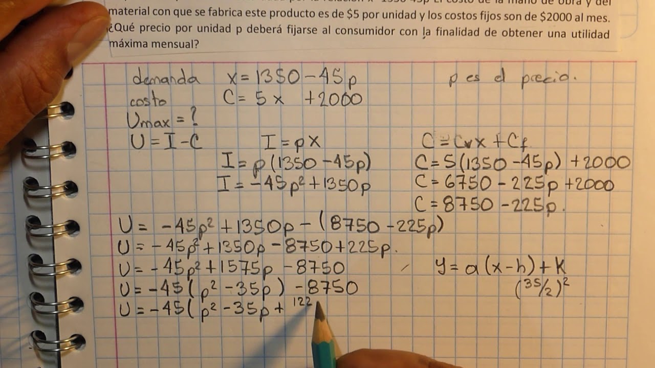 Problema 2 de parabolas determinacion de utilidad maxima