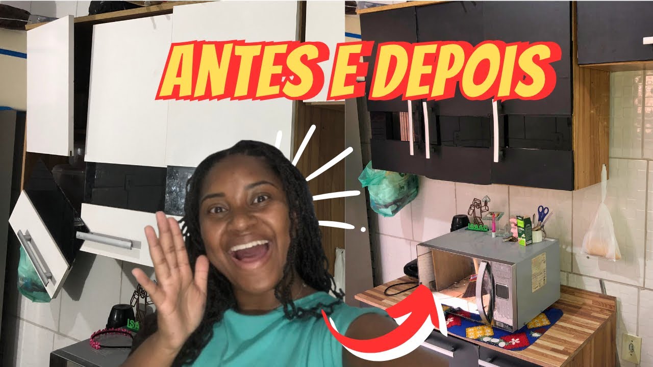 “ANTES E DEPOIS: envelopando meu armário de cozinha em casa” cozinha ...