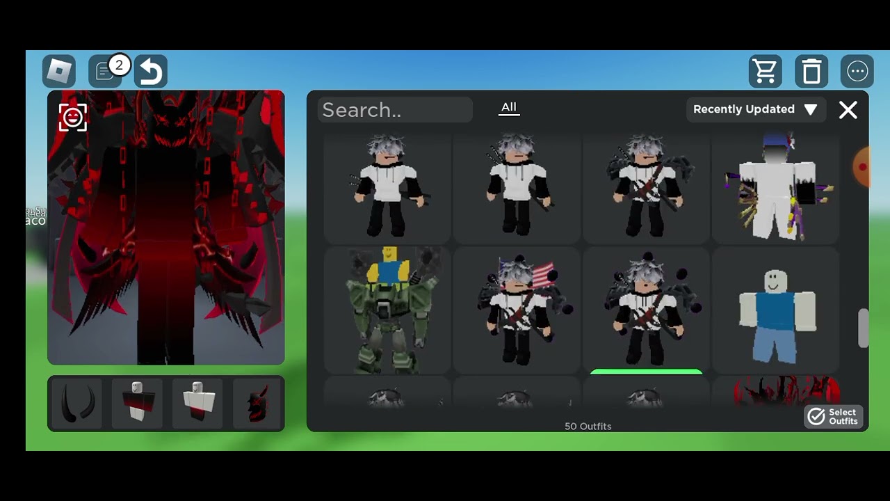showing all of my outfits in catalog avatar creator - YouTube