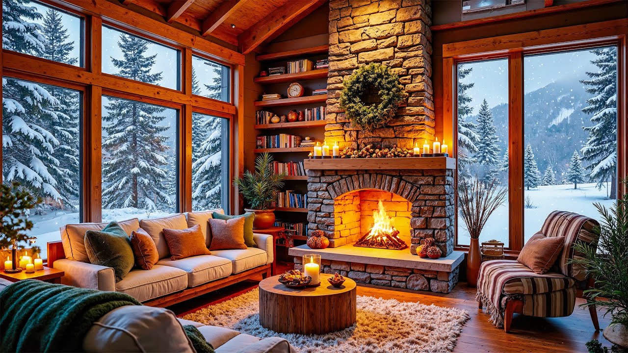 Soothing Winter Ambience - Instrumental Winter Music With Fireplace & Relaxing Piano Music