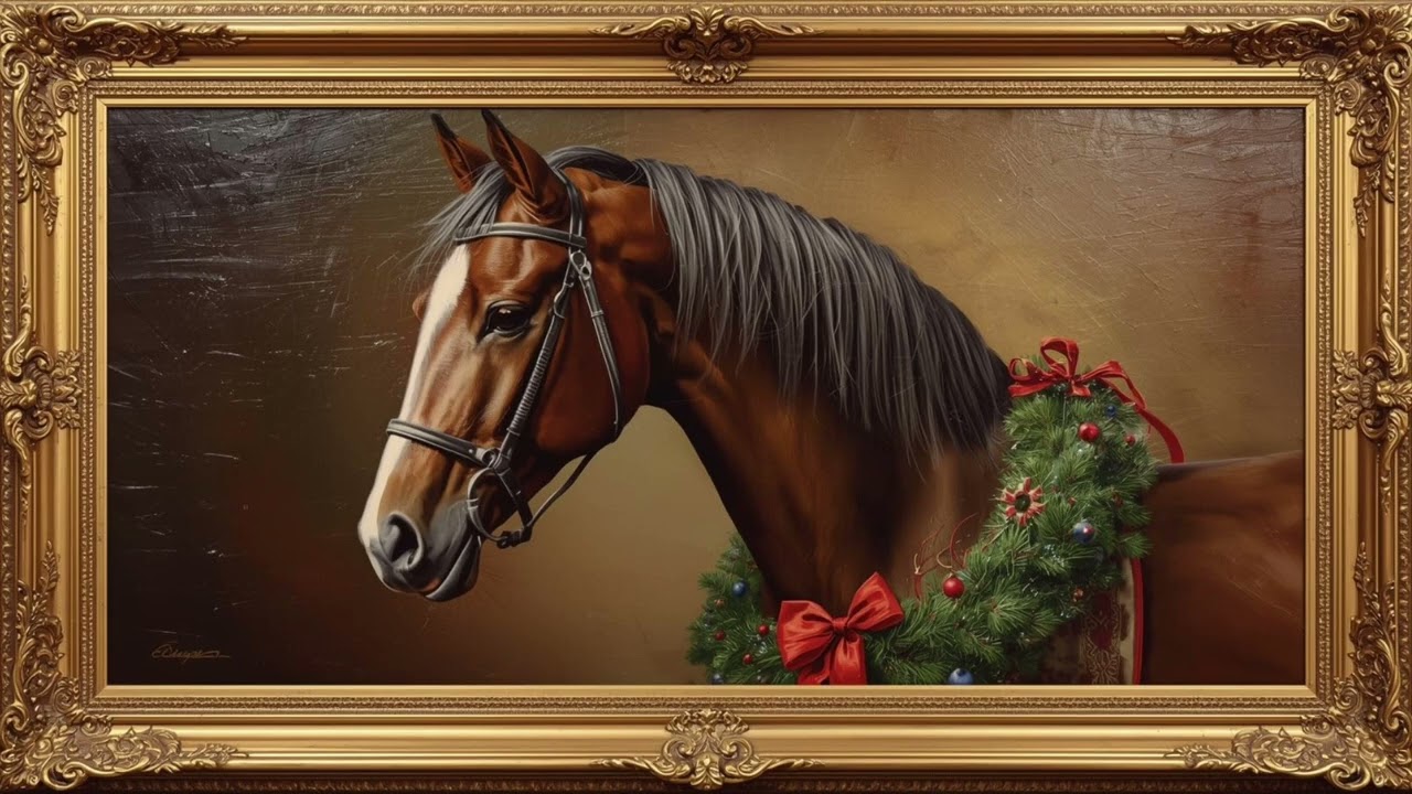 Artistic Frame TV | Christmas Horse Wreath | Holiday | Screensaver Artwork - 2 hours FREE