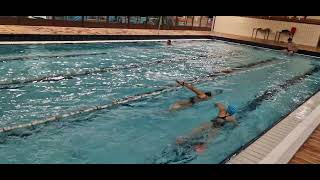 Synchronic Crawl Swimming With Paddles In Pair