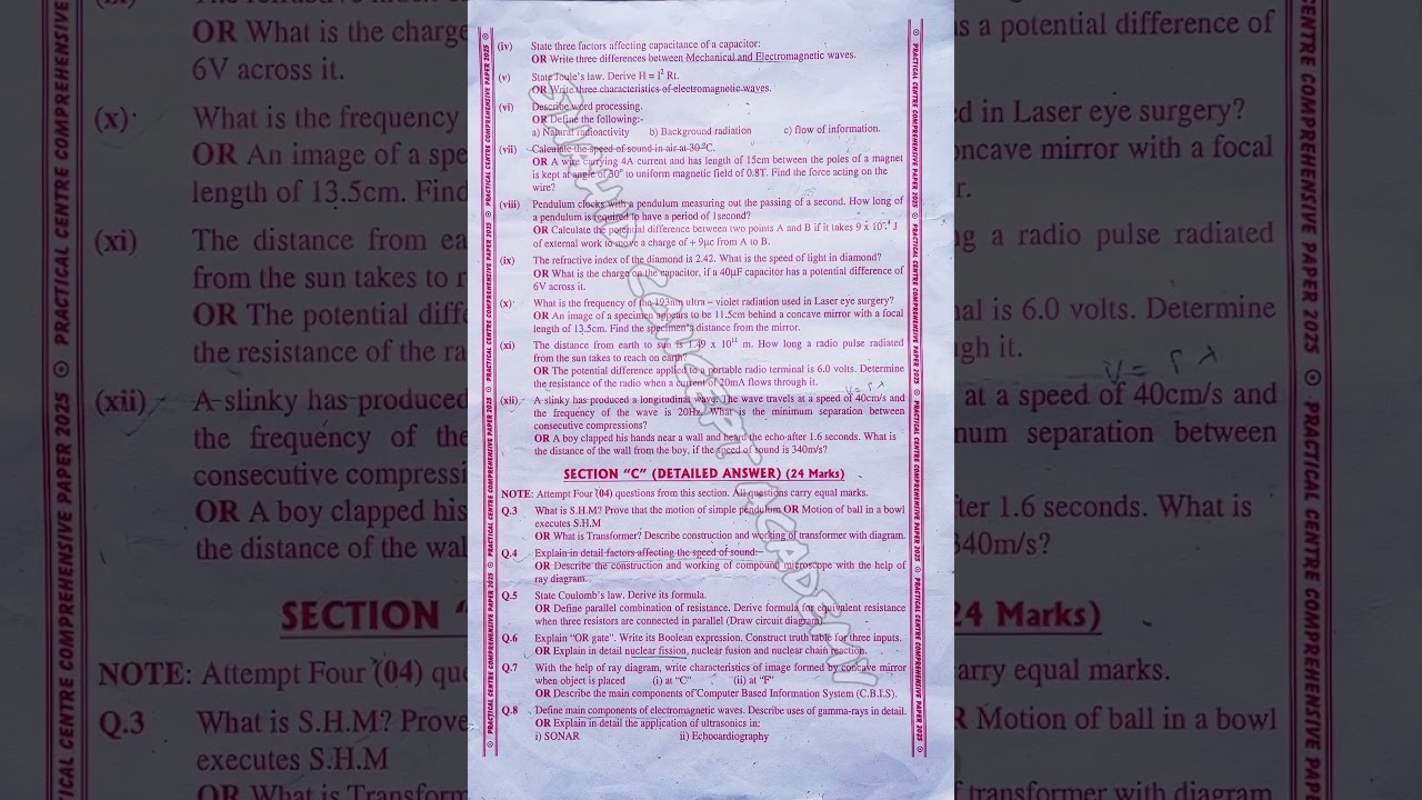 Class 10 Physics Practical Centre 2025 Comprehensive Exam 