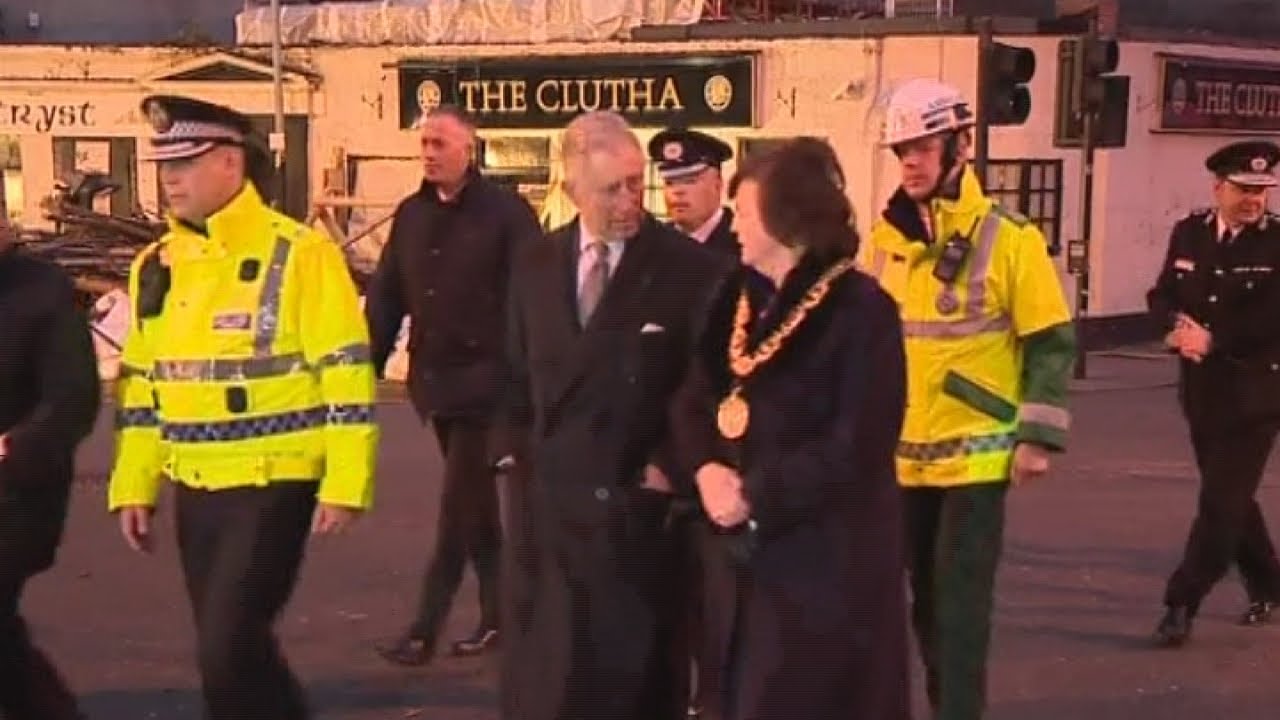 Prince Charles visits Glasgow helicopter crash site