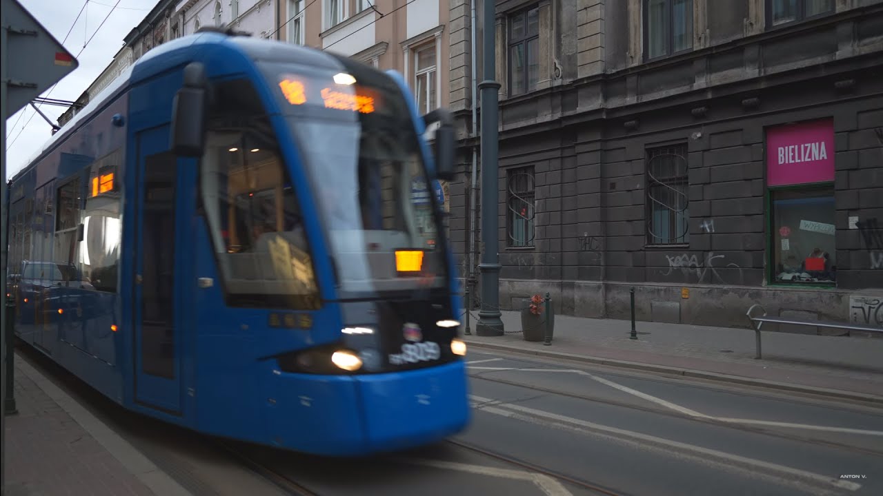 Poland, Krakow, tram 18 ride from Pędzichów to  Plac Wszystkich Świętych + walk