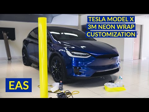 Tesla Model X Goes Neon - 3M Gloss Lucid Yellow Vinyl wrap customization