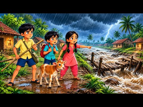 🌧️ Two Brothers and a Lost Calf | A Rainy Day Adventure | 2D Cartoon Story