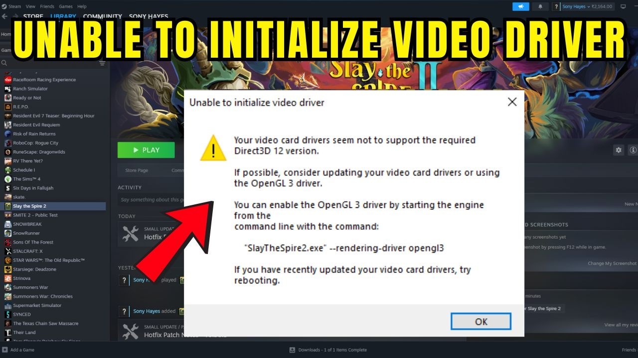How to Fix Unable to initialize video driver slay the spire 2 - YouTube