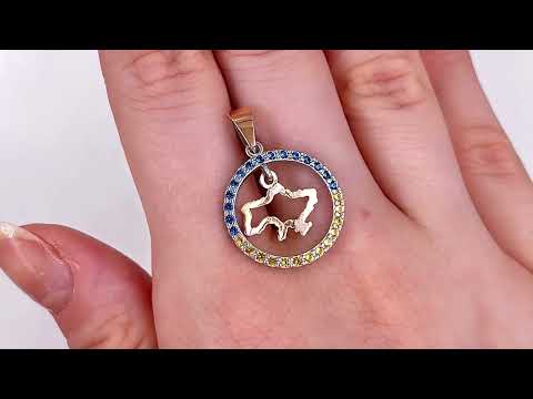 Срібний кулон з золотом Україна Ю045 розмір 26х18 мм блакитні та жовті фіаніти вага 1.59 г, видео 1