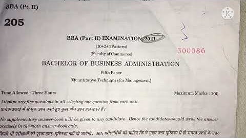BBA 2 Year Question paper 2021 QT (Quantitative techniques for Management) For rajasthan university