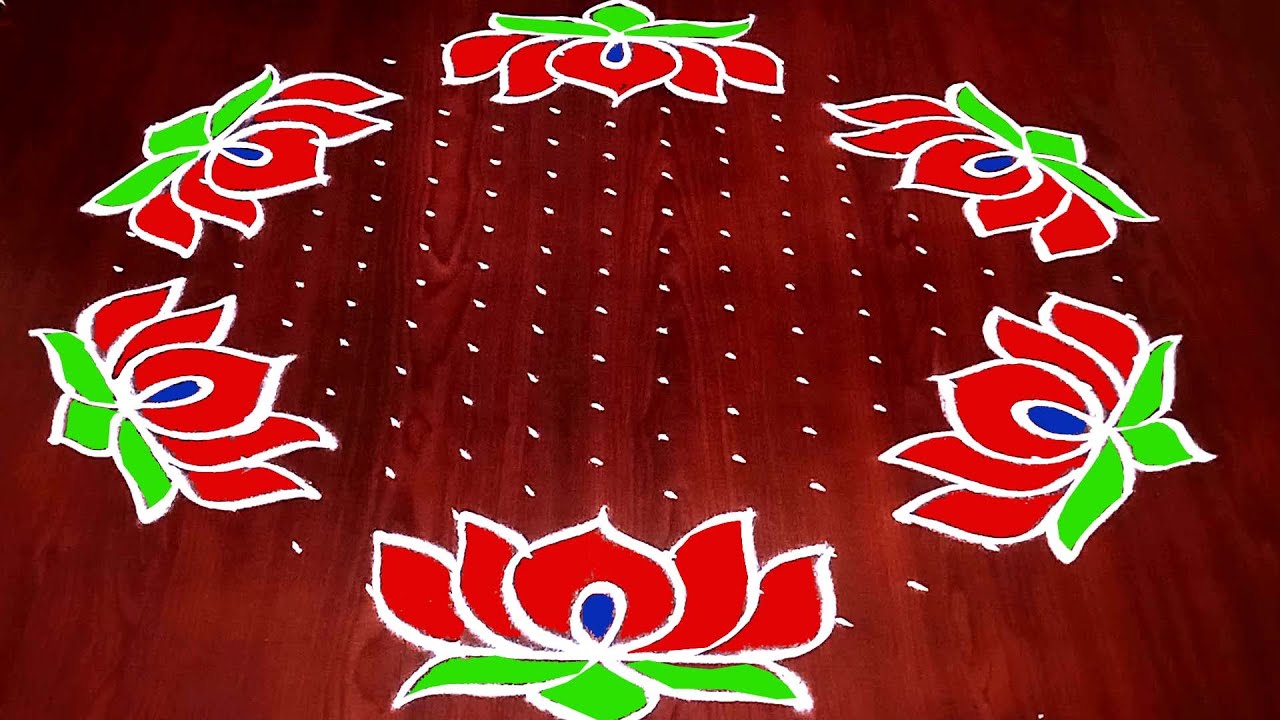 Dot Rangoli :17x9 Dhanurmasam Rangoli ||  Lotus Rangoli Designs || How To Make Rangoli 2022 ||