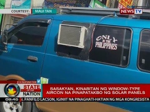 Sasakyan, kinabitan ng window-type aircon na pinapatakbo ng solar panels