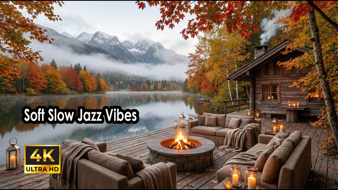 Relaxing Lakeside Fireplace 🔥 Soft Slow Jazz Vibes 🎷