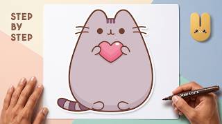How to Draw PUSHEEN with a Heart | Cute Kawaii Cat Tutorial