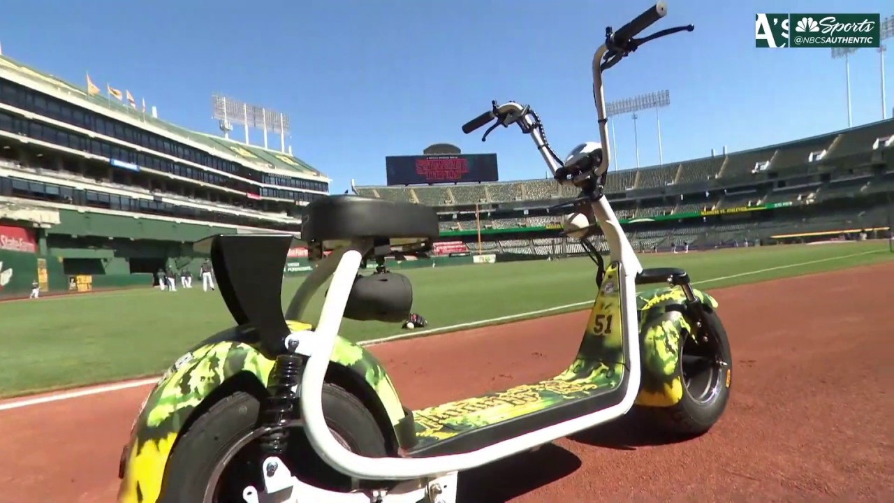 Dallas Braden rocks a new scooter at the Coliseum YouTube