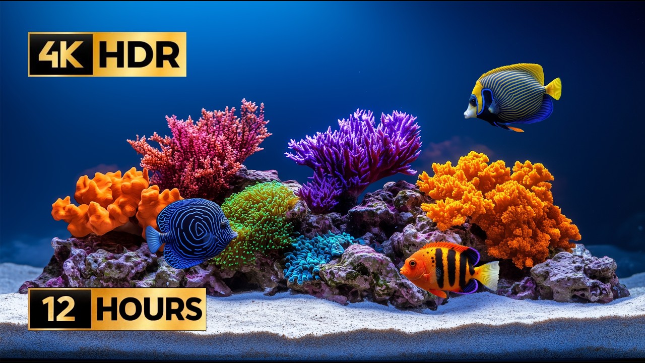 Coral Reef Aquarium 12 Hours [Guitar Music] 4K HDR Ambience