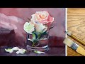 Watercolor painting of roses and glass