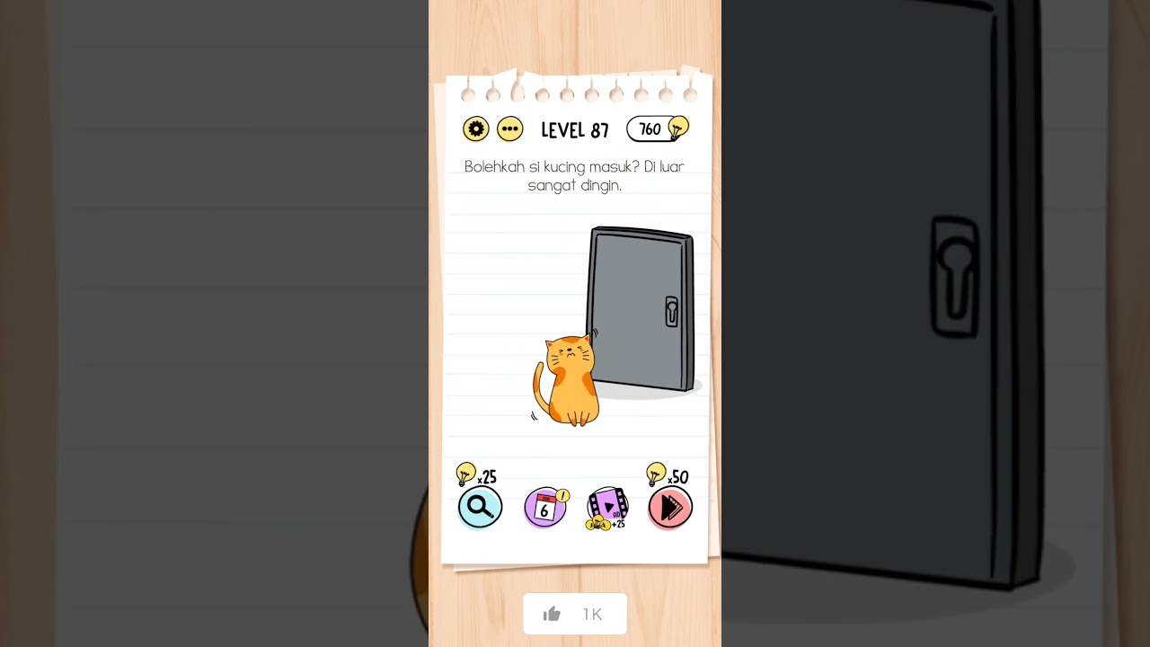 quiz app brain test bolehkah si kucing masuk? 🥺diluar sangat dingin🥶