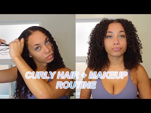 curly hair + makeup routine !!! - YouTube