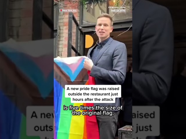 #Pride flag set on fire outside of #NYC restaurant class=