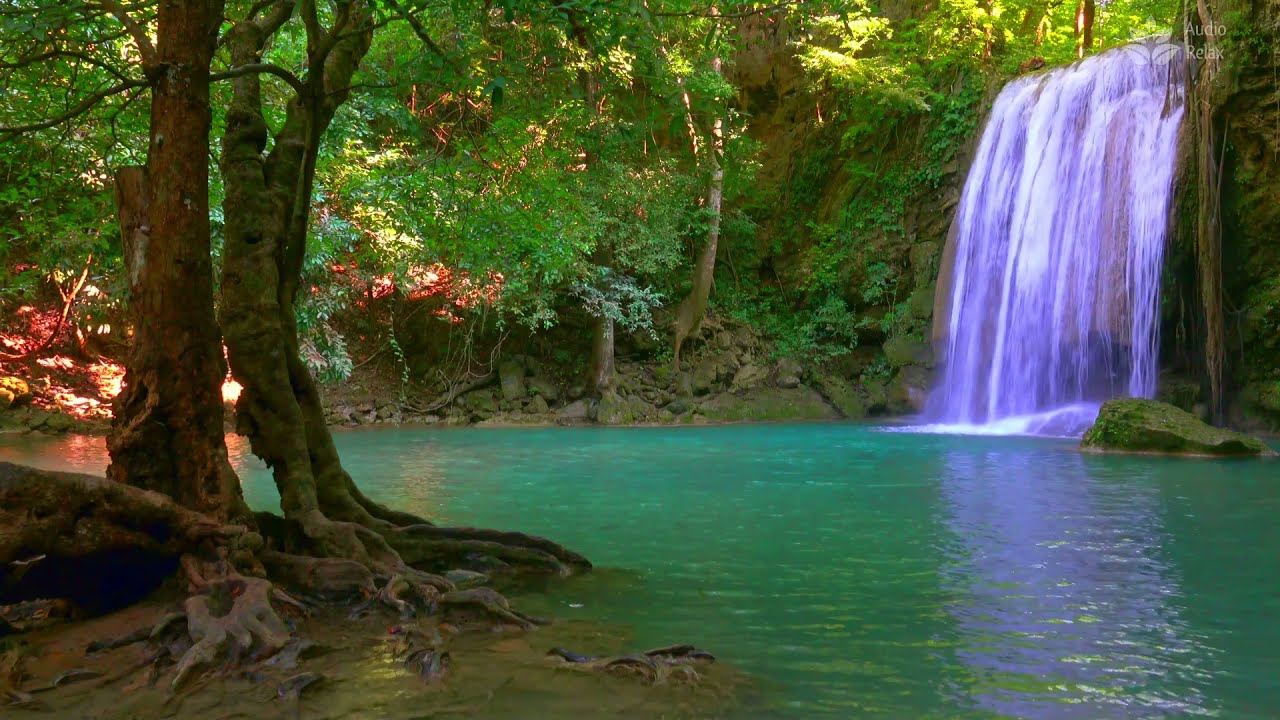Красивые водопады каскада Эраван в Таиланде. 10 часов [Audio Relax] Nature ASMR