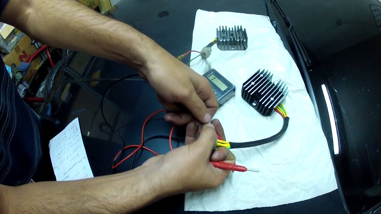 Comparando retificador queimado com novo e testando em funcionamento Retificador NX4 Falcon 400