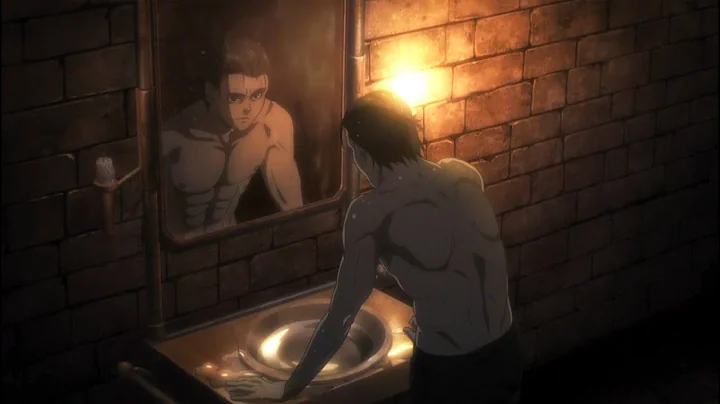 Eren looking at the mirror, new hairstyle - Attack...