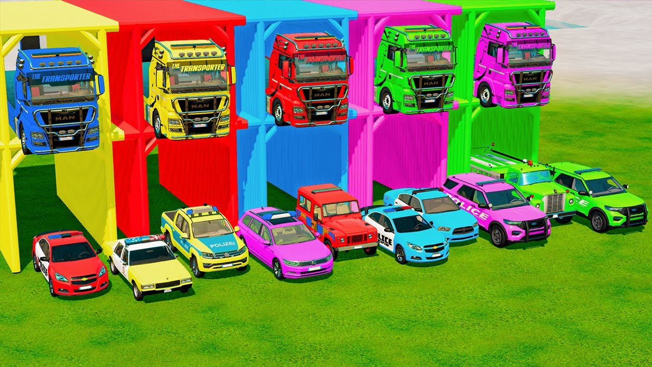 TRANSPORTING ALL POLICE CARS and AMBULANCE EMERGENCY VEHICLES WITH MERCEDES POLICE TRUCKS ! FS22