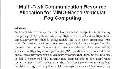 Multi Task Communication Resource Allocation for MIMO Based Vehicular Fog Computing